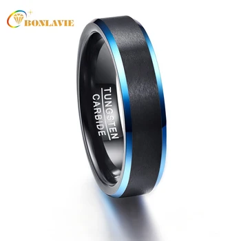 

Black Matte Surface Blue Edge Promise Band Men Rings 100% Tungsten Carbide Multi-size Gift Anillos para hombres Pierscienie