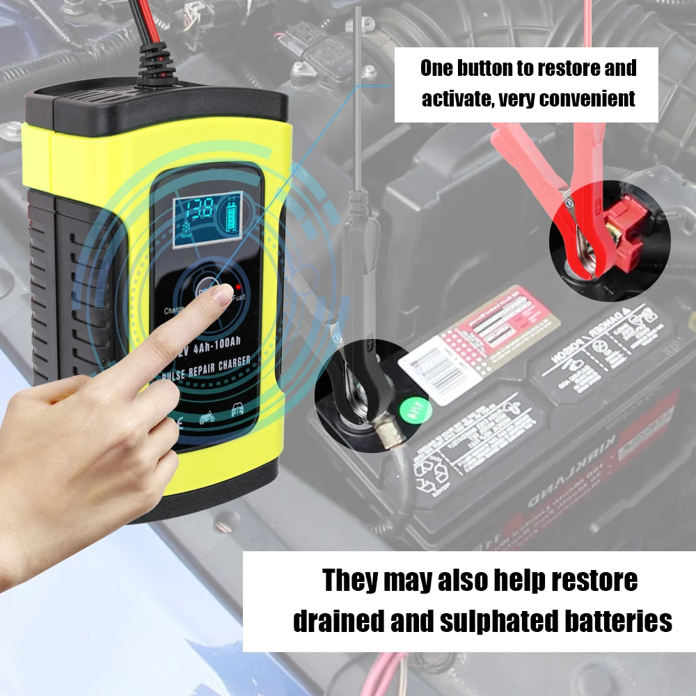 

110V-220V To 12V 6A Full Automatic Car Battery Charger Intelligent Fast Power Charging Wet Dry Lead Acid Digital LCD Display