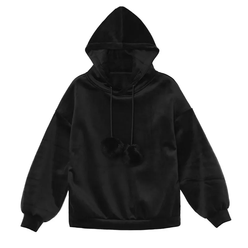 Della Marea Color Split Delle Primavera Di Palla eam Maglietta Jl842 Del Cappuccio Felpata Modo Allentato Lunghe 2019 Breve Pelo Con A fiammifero Misto Tutto Donne pink Maniche Velluto Nuova Black a7wBCq