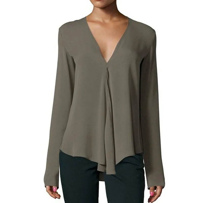 

spring Vintage Women Chiffon Blouse Shirt V-Neck Long Sleeve Female Tunic Casual Plus Size Blouse Kimonos mujer 2019