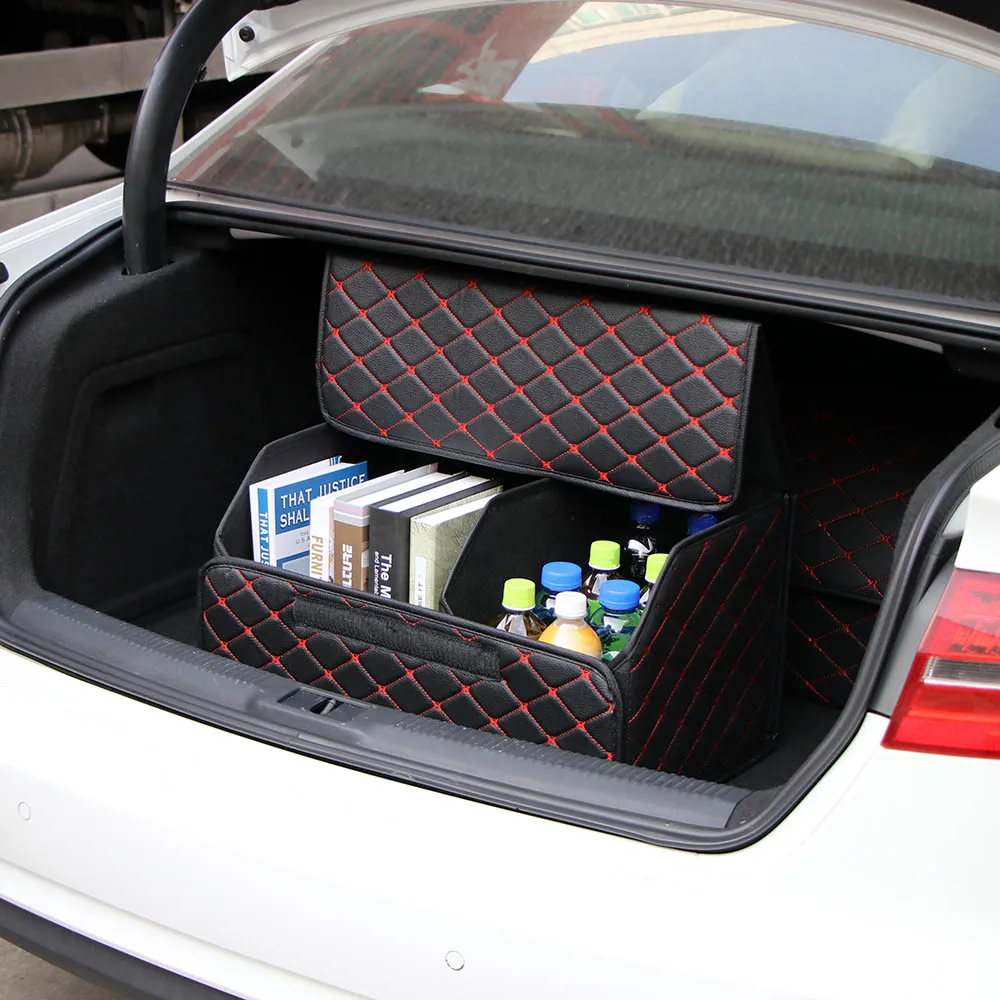 

Car Organizer Stowing Tidying Box Bag Storage Box Trunk Auto Trash Tool Organizer Bag PU Leather Folding Large Cargo Storage