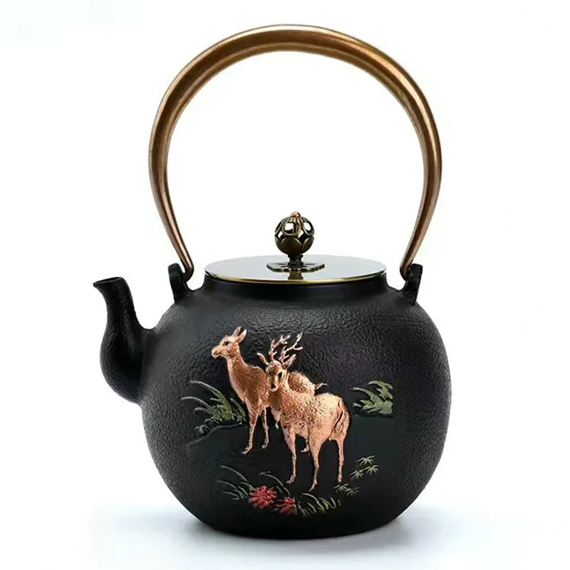 

1.2L Cast Iron Tea Pot Set Japanese Teapot Tetsubin Kettle Drinkware KungFu Tools Stainless Steel Strainer Elk Tea Kettle