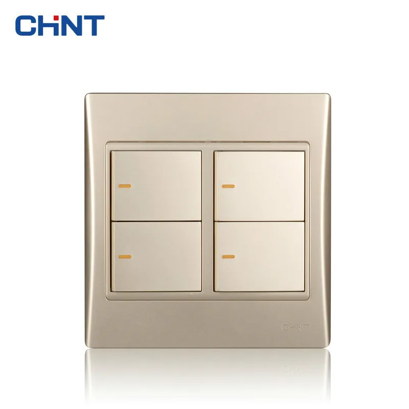 

CHINT Wall Switch 120 Type NEW9L Toggle Light Switches Golden Four Gang Two Way Wall Socket For Home