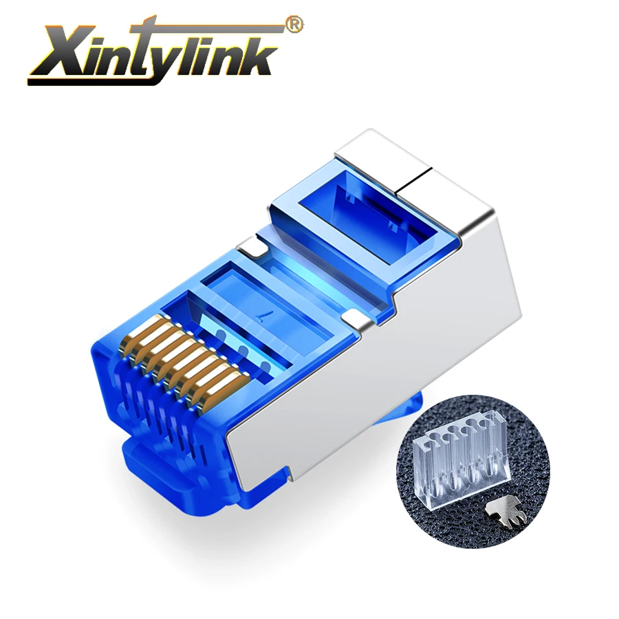 

xintylink rj45 connector cat6 rj 45 ethernet cable plug 8P8C cat 6 metal shielded terminals network load bar modular blue 50pcs