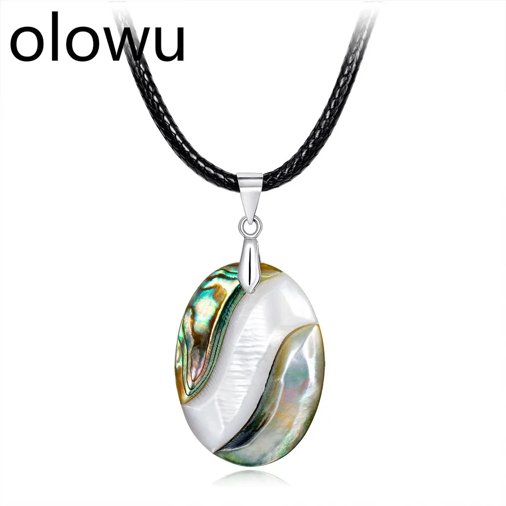 Olowu Женский Уникальный Кулон овальной формы ожерелья Paua Abalone ожерелье из