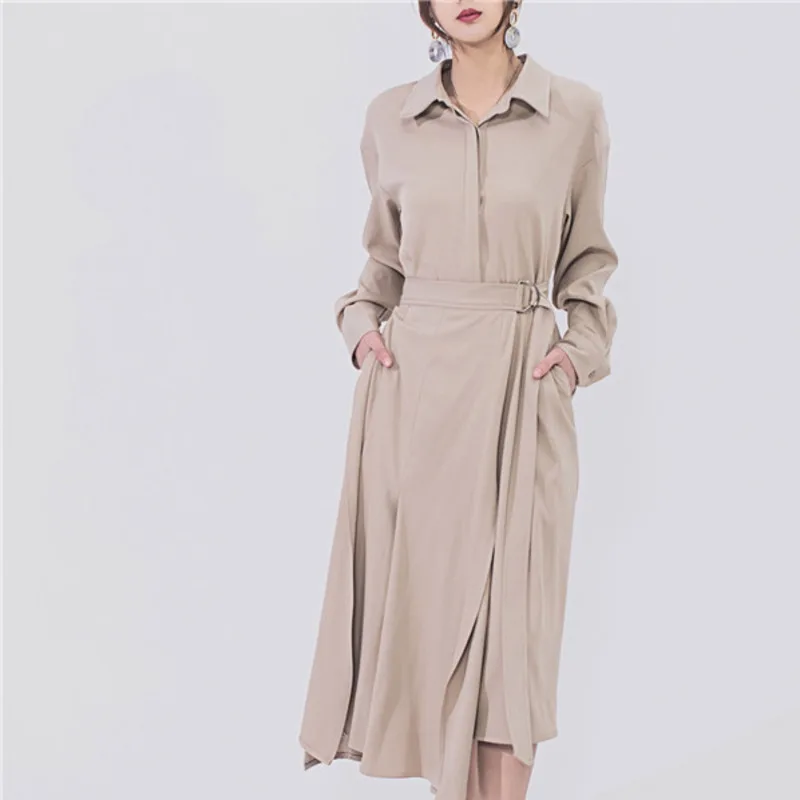 

[EWQ] 2019 Spring Clothes New Pattern High Waist Irregular Adjustable Wasit Solid Patchwork Asymmetricl Dress Women AE11301L
