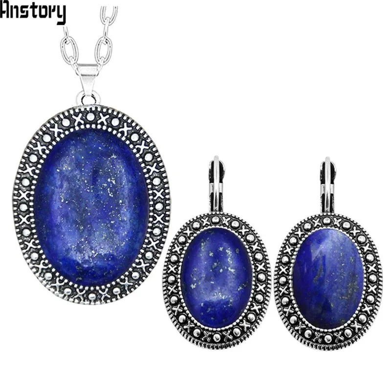 Oval Natural Lapis Lazuli Jewelry Set 