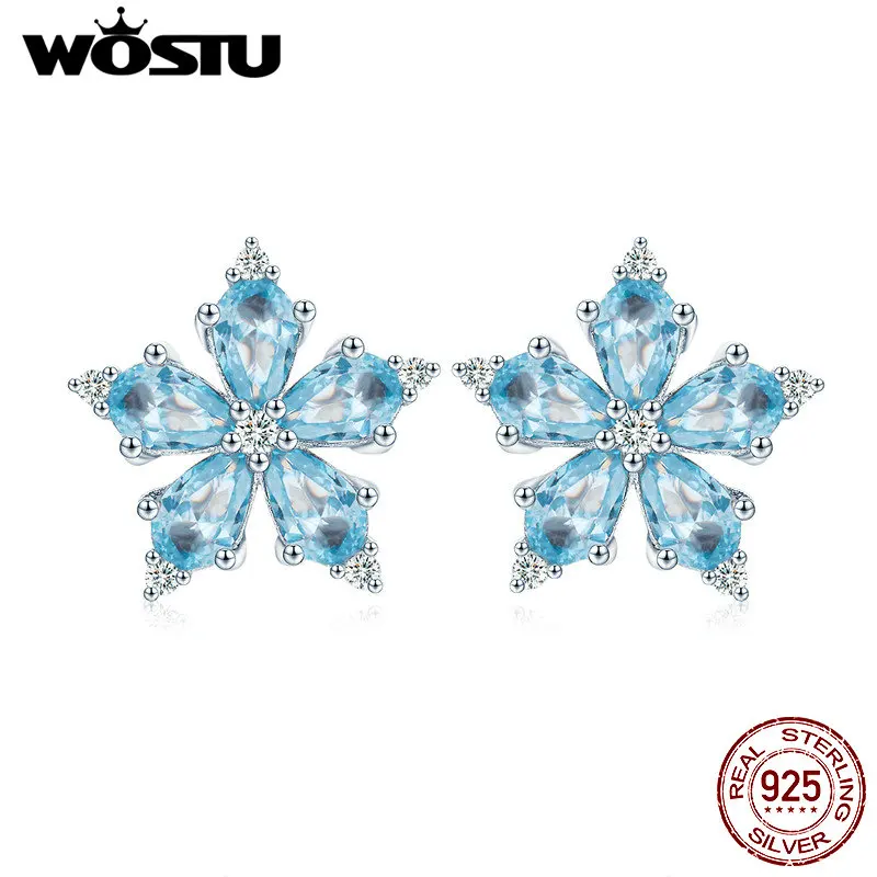 WOSTU, лидер продаж, 925 пробы, серебряные сережки, зимние снежинки, серьги-гвоздики для женщин, Обручальные, свадебные, классические ювелирные изделия, CQE525