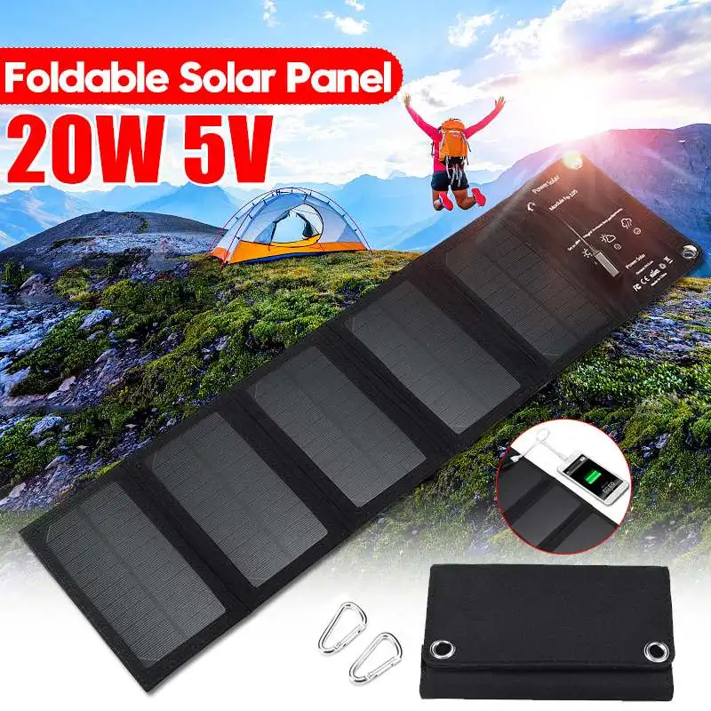 

Outdoor 20W Waterproof Sun Power Folding Solar Cells Charger 5V 2A USB Output Devices Portable Solar Panels for Smartphones