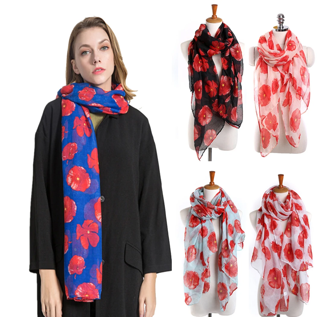 Korean Fashion Women Scarf Retro Floral Print Soft Long Scarf Shawl