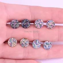 Новинка, 10 пар, радужные CZ круглые серьги-гвоздики, модные женские серьги, микро проложенные сверкающие серьги с цирконием