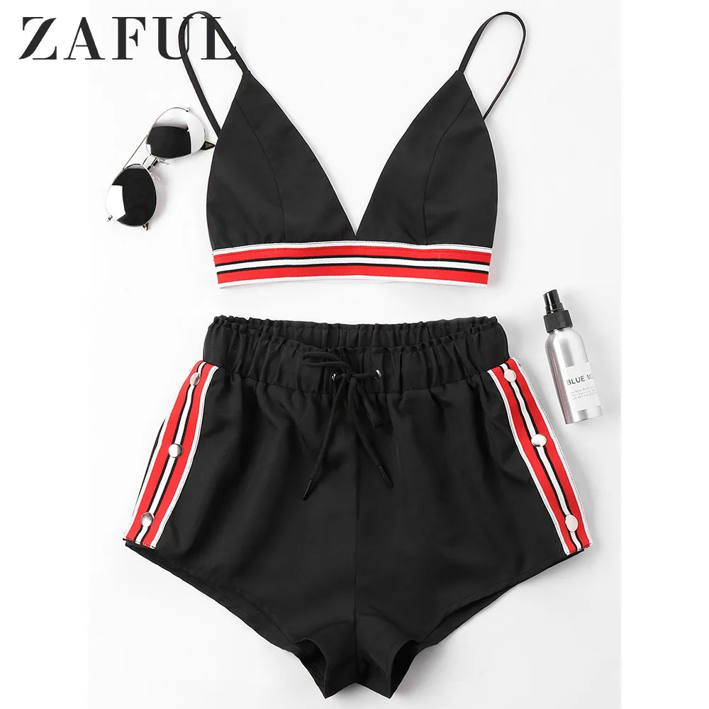 ZAFUL Женские комплекты Бюстгальтер из двух частей Шорты Спортивный костюм Цвет