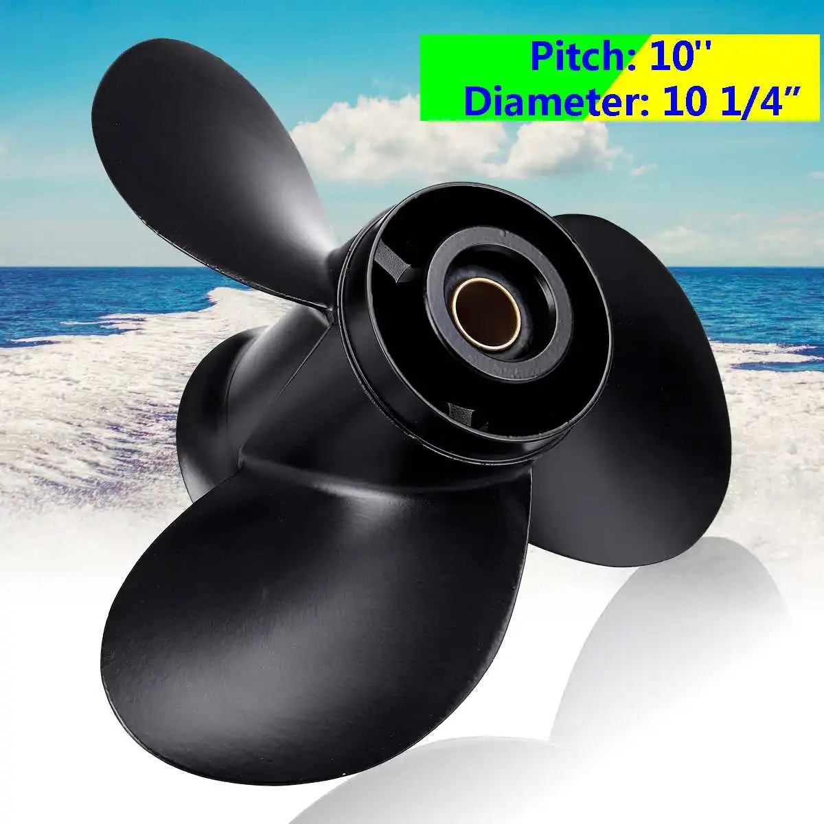 

58100-96410-019 Aluminum Alloy 10 1/4 x 10 Boat Outboard Propeller Engine For Suzuki 20-30HP 3 Blades 10 Spline Tooth Black