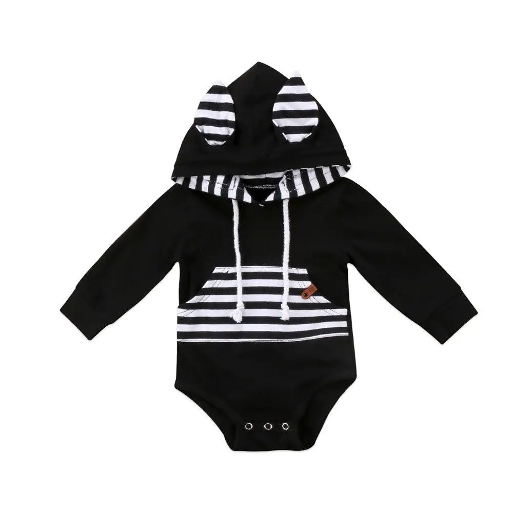 

Long Sleeve Striped Hooded Bodysuit For Baby Boy Autumn Clothes