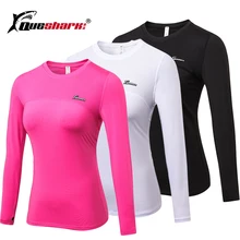 Queshark эластичные рубашки для занятий йогой, с длинным рукавом, для женщин, тонкая сетчатая спортивная куртка для бега, быстросохнущие черные толстовки для фитнеса