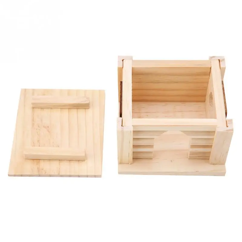 

1Pcs Natural Wooden Hamster House Flat Top Cabin Rat Hut Mouse Cage Hamster Chew Toy Accessory