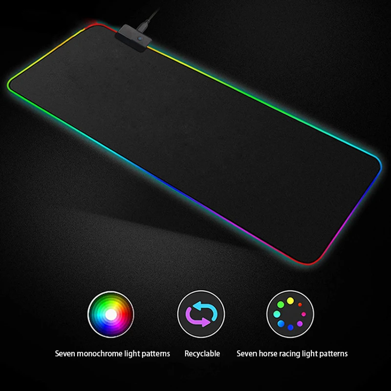

RGB Gaming Mouse Pad Large XL Glowing LED Extended Illuminated USB Wired Keyboard Colorful Luminous Light Desk Mat For PC Laptop