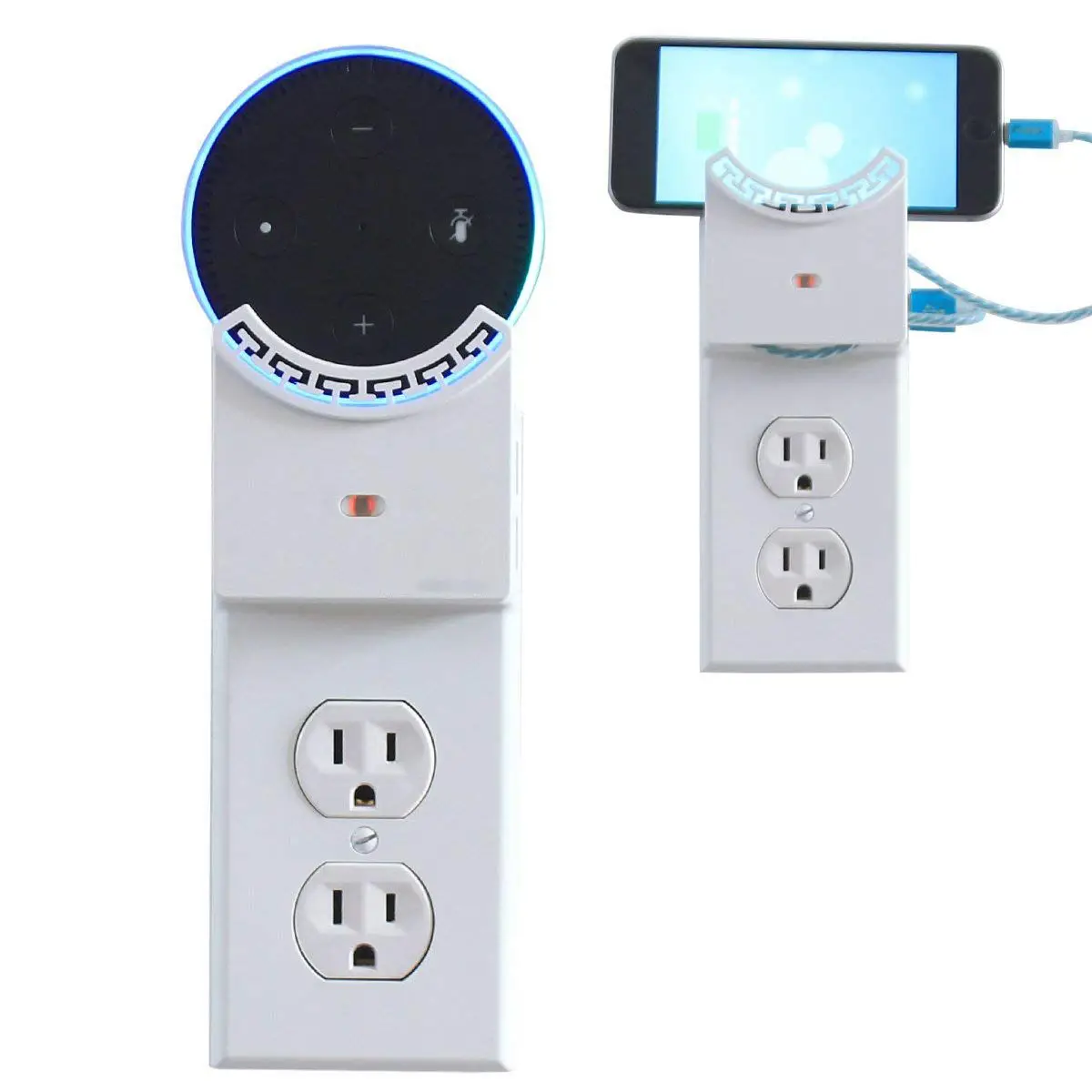 

USB Outlet Wall Plate Duplex with LED Night Light Echo dot2 Wall Mount Holder Charger Multi-Purpose Switch snap Type Power Soc