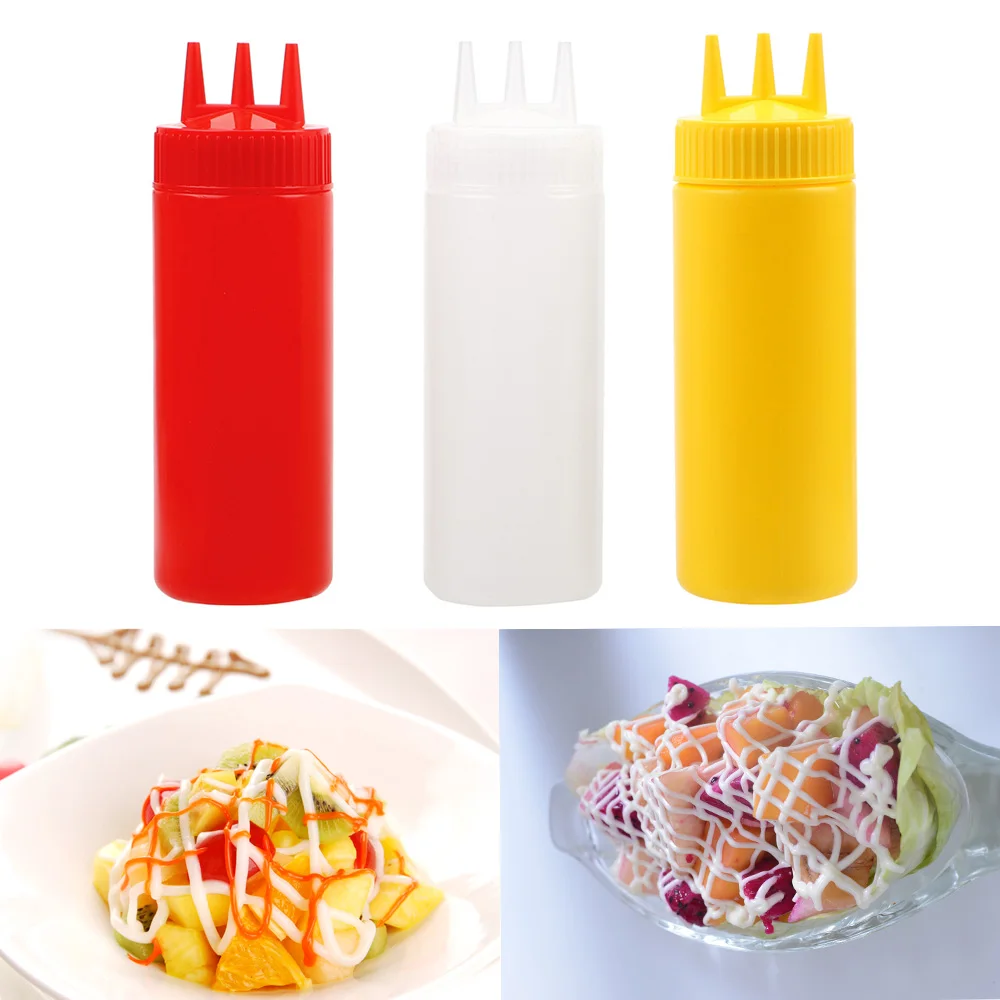 

Plastic Condiment Dispenser 3 Hole Squeeze Bottle Sauce Vinegar Oil Ketchup Gravy Cruet Kitchen Accessories Gravy Boat