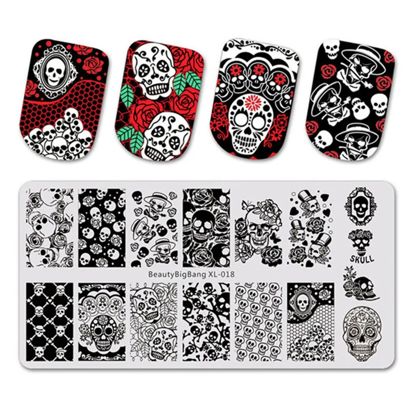

BeautyBigBang 1Pcs Nail Art Stamping Halloween Pattern Rectangle Template Nail Stamping Plates Stencil For Nails Art BBB XL-018