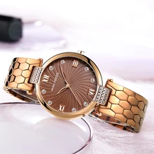 Мини фокус, элегантные женские часы, кварцевые часы, коричневый ремешок из нержавеющей стали, кристалл, лучший бренд, роскошные женские наручные часы