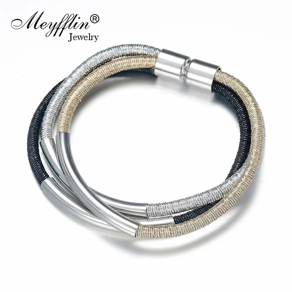 

Meyfflin Vintage Multilayer Charm Bracelets for Women Fashion Metal Tube Magnetic Bracelet Femme Rope Chains Pulseras Jewelry