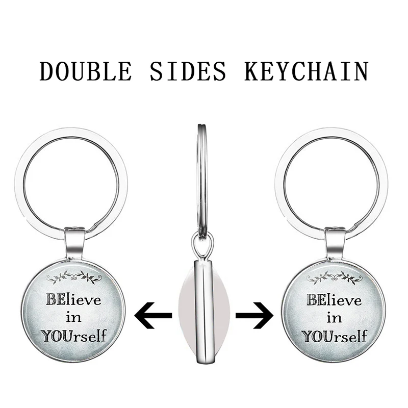&quot BElieve In YOUrself Inspirational Quote Double Face Keychain Glass Cabochon Jewelry Car Key Chain Keyring Pendant Women Gift |