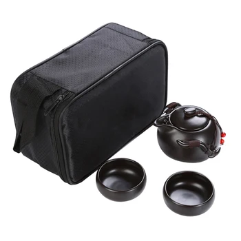 

Fangran Chinese Travel Tea Set Ceramic Portable Teapot Porcelain Teaset Gaiwan Tea 2 black Cups Mug of Tea Ceremony Tea pot