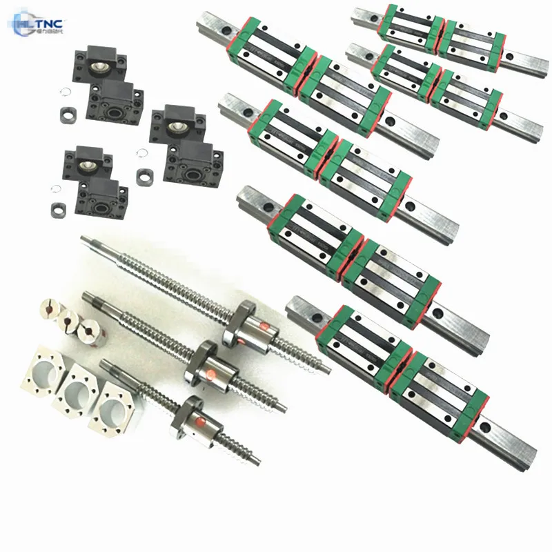 

HGR20 Square Linear guide rail 400/1300/1500 + 3 x SFU / RM2005-450/1350/1550mm Ball screw +bk15bf15 + couplings for cnc set