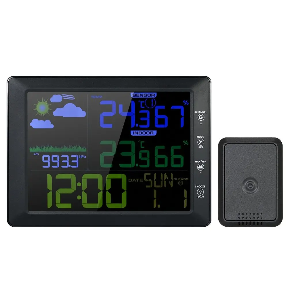 

Display LCD Weather Station Sound Control Thermometer Hygrometer Wireless Touch Button Alarm Clock with Snooze Function