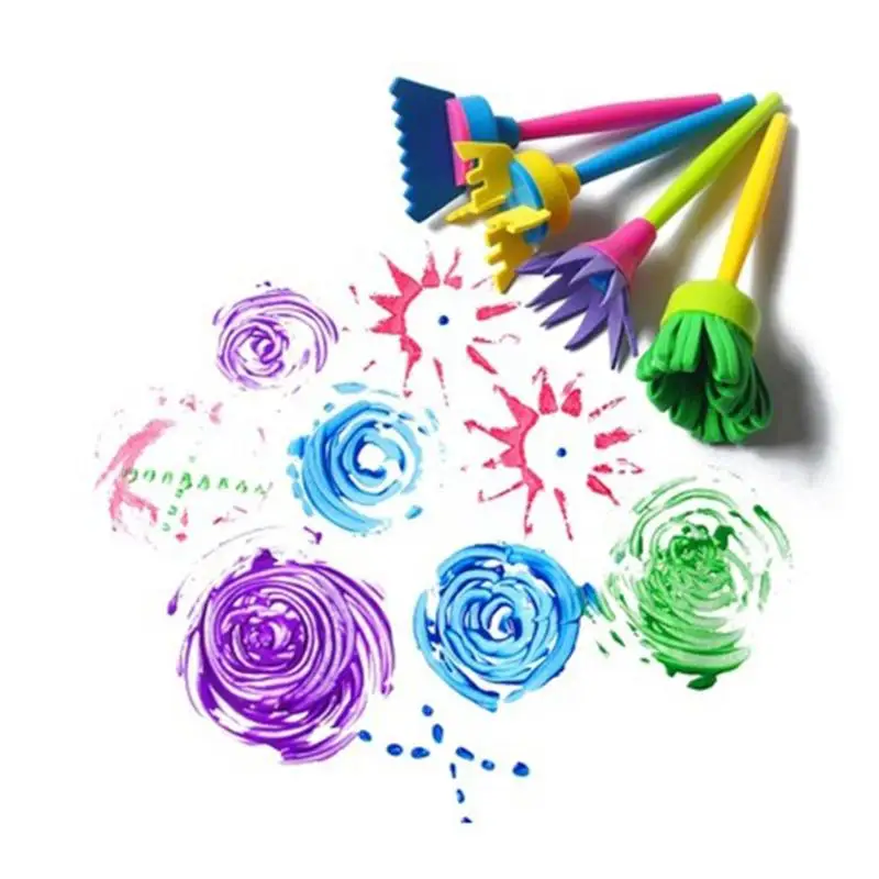 

4pcs/set Flower Paint Brush Rotate Spin Sponge Kids Children Learning Graffiti Art Draw Painting Toy School Stationery Supplies