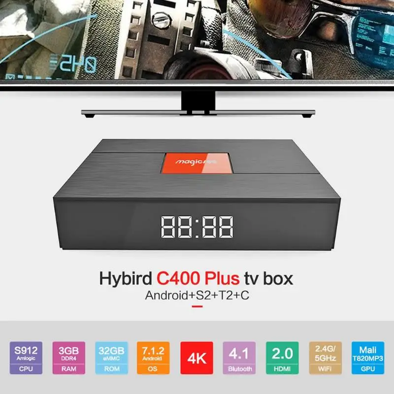 

C400 Plus Hybird Smart TV Box S2+T2+C BT 4.1 Amlogic S912 Mali-T820MP3 3D graphics Set Top Box Media Player for Android 7.1.2