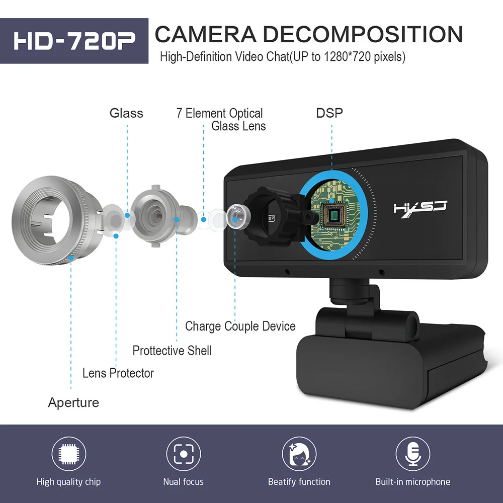 HXSJ S90 HD веб камера с микрофоном USB3.0 2 0 720P Регулируемая 360 градусная для