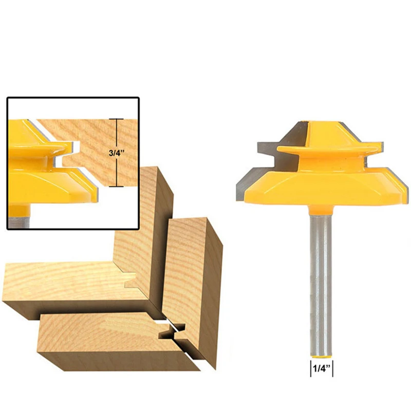 

2pcs 1/4 In Shank Lock Miter Glue Joint Router Bit 45 Degree Wood Cut Home Tool