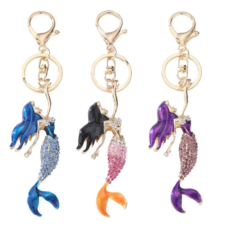 

YYS047 Creative Mermaid Cute Metal Keychain Alloy Rhinestones Keyring Gift