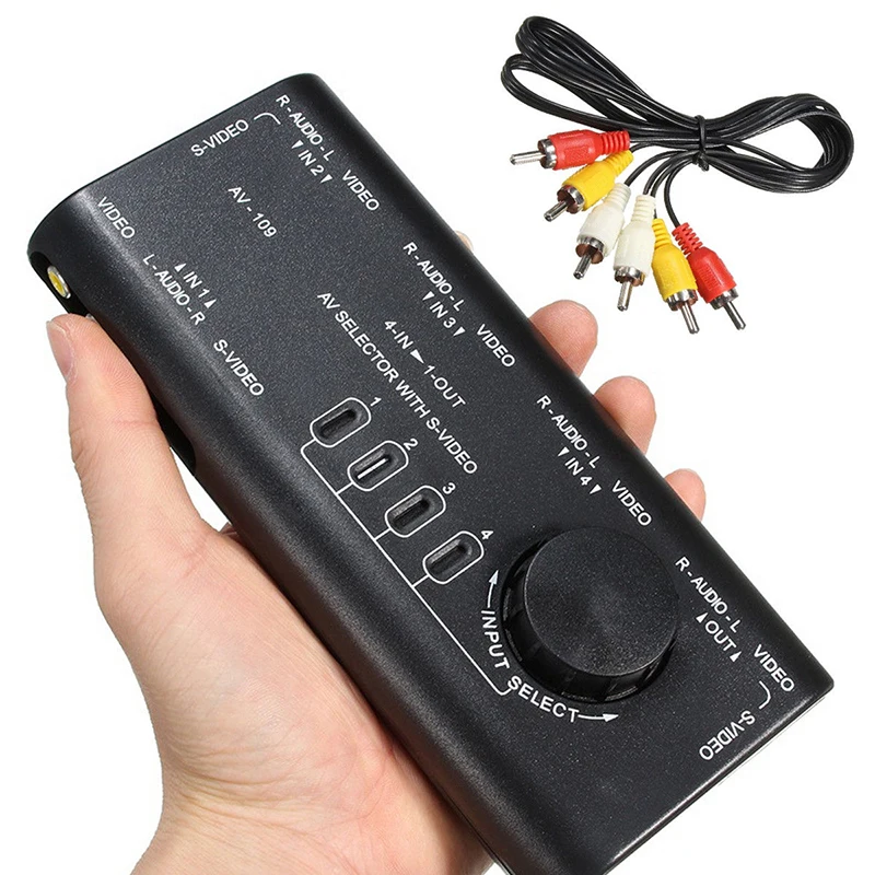 

4 Port Input 1 Output Video Audio AV RCA Switch Switcher Selector Box With RCA Cable AV Audio Video Signal Switcher Splitter