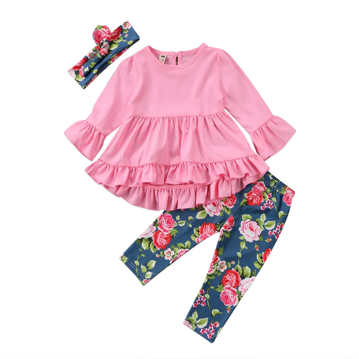 

3PCS Pudcoco Newborn Kid Baby Girl Floral Clothes Romper Tops Dress Pants Headband Outfit Set