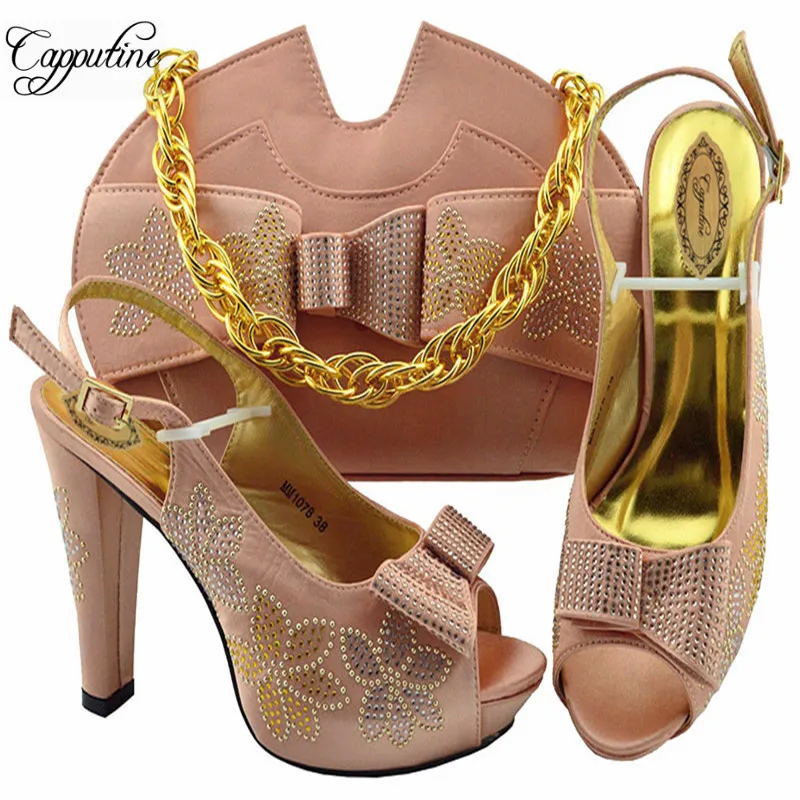 

African Pretty Woman Pumps Shoes And Bag Set For Party Nigerian Style Woman High Heels Shoes With Bag Set 8Colors On Stock M1078