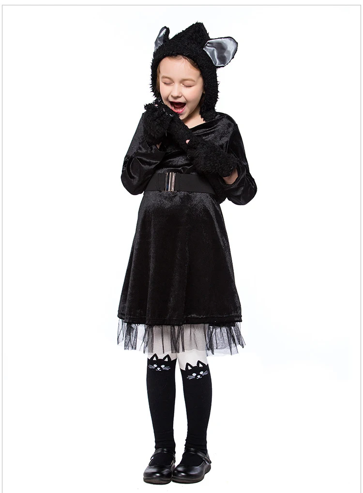 Purim/Детский костюм животных для девочек; милый детский костюм черного кота; маскарадный костюм для родителей и детей на Хэллоуин; карнавальный костюм; нарядное платье