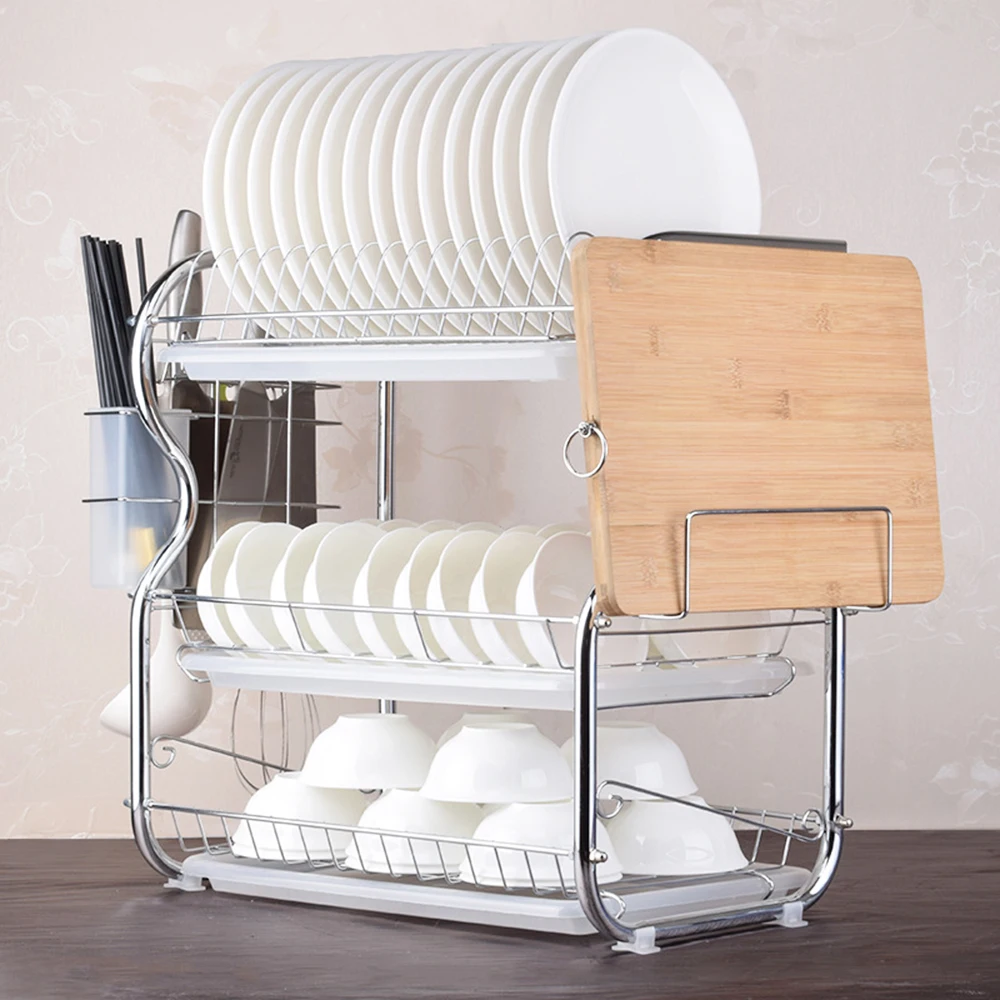 

3-Tier Dish Rack Kitchen Storage Rack Draining Rack with Chopsticks/Knives/Cutting Board Holder Drainboard Storage Orgainizer