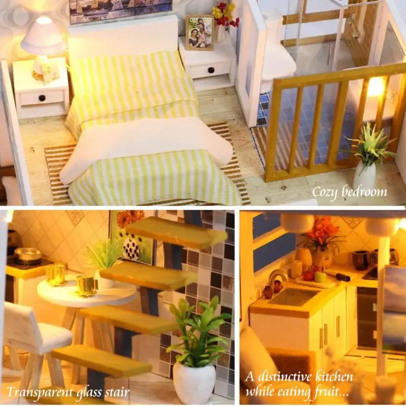 DIY Dollhouse Handmade Wood House Mini Furniture Dolls House Toys Puzzle Assemble Toy Ornaments Kit DIY Dollhouse Handmade Wood House Mini Furniture Dolls House Toys Puzzle Assemble Toy Ornaments Kit