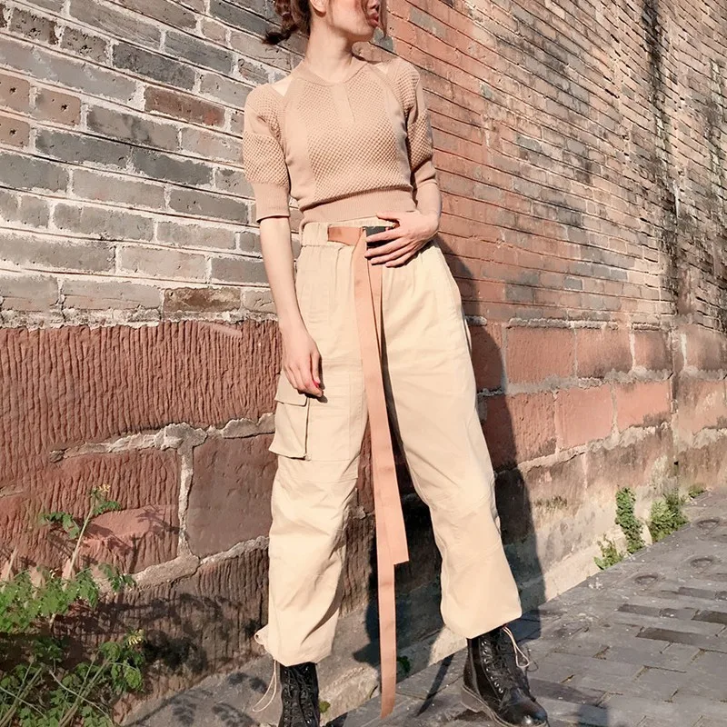 TWOTWINSTYLE Повседневный Однотонный женский костюм с бретелькой через шею коротким