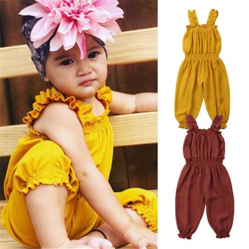 

2019 Summer Toddler Kids Baby Girls Ruffle Sleeveless Overalls Jumpsuit Outfits Playsuit Clothes