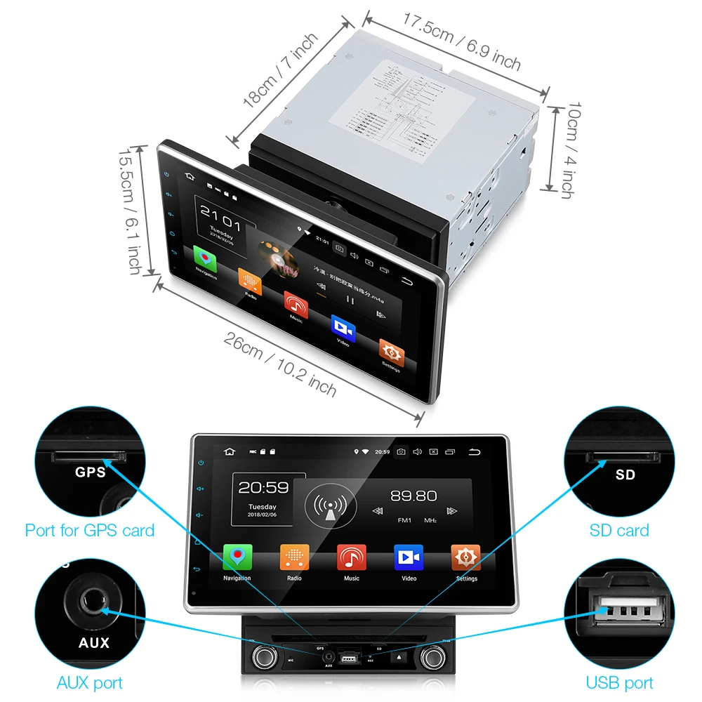  ZEEPIN KD-2000 Auto-Multimedia-Player Kopf Einheit 101-zoll Universal Unterhaltung GPS 4G WiFi Blue