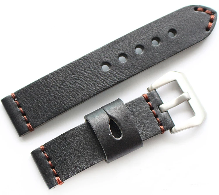 

2020 new design Soft Watchbands 20 22 24mm Genuine Leathe Black VINTAGE Wrist Watch Band Strap Belt Steel Silver Pin Buckle