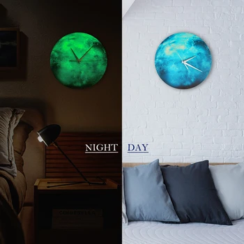 

Wooden Wall Clock Wall Decor Luminous Horloge Planet Earth Moon For Living Room Cafe Restaurant Office DIY
