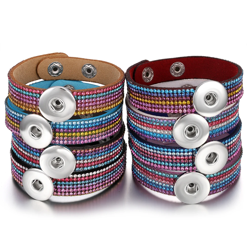Buy New Snap Button Jewelry Colorful Rhinestone Leather 18mm Snap Button