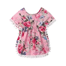 Детская пляжная одежда с цветочным принтом для маленьких девочек; пляжная одежда; летняя одежда