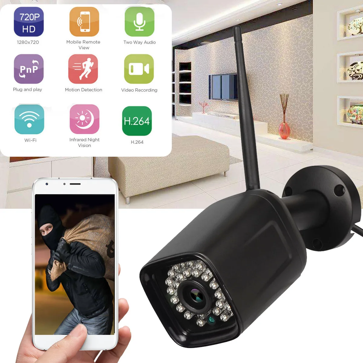 

720P HD Wireless WiFi IP Cameras Home Security Network Voice Intercom Monitor IP66 Waterproof Camera EU/UK/US PLUG