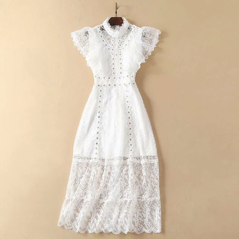 

flower embroidery summer lace elegant white party dresses bodycon dresses for woman 2019 stand collar a line see through dress
